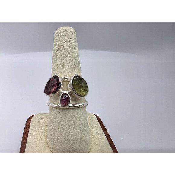 Tourmaline Pink Green Natural Stones Sterling Silver 925 Ring Womens Size 9 NEW - Picture 3 of 14